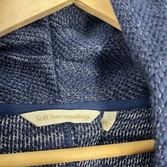 Soft Surroundings Tunic Top Size Large Navy Textured Cowl Neck Knit Long Sleeve - Picture 3 of 8